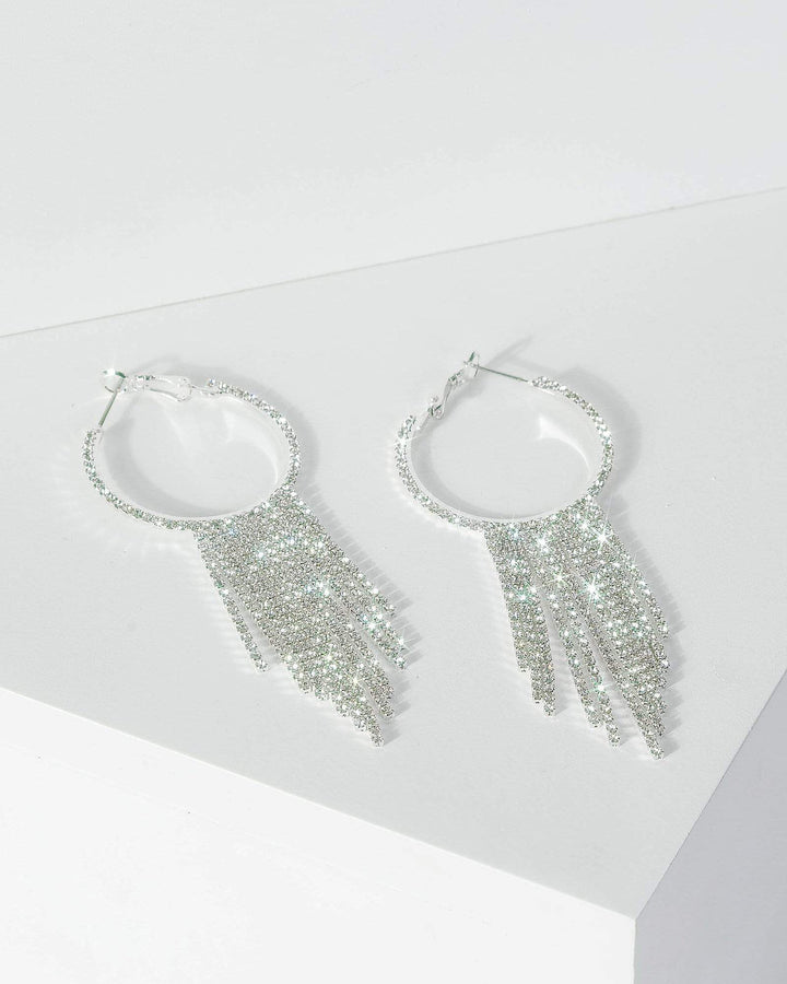 Silver Diamante Hoop And Tassel Earrings | Earrings