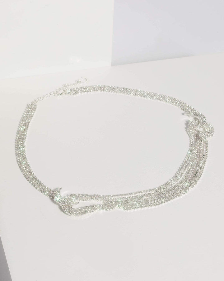 Silver Diamante Layered Short Necklace | Necklaces