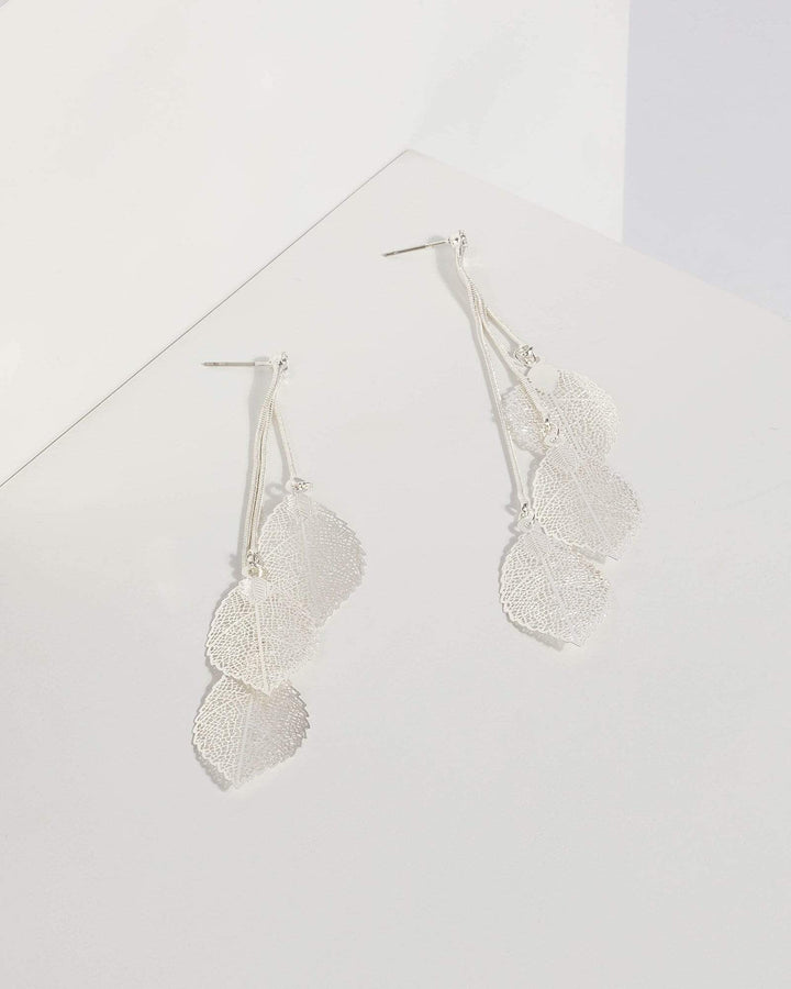 Silver Diamante Leaf Drop Earrings | Earrings