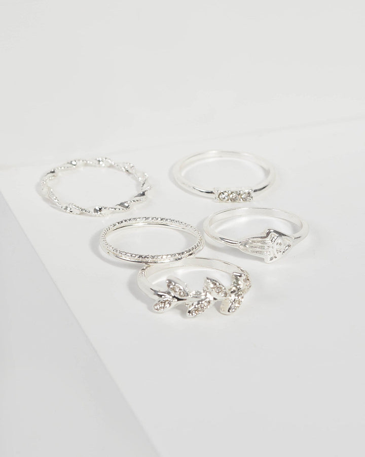 Silver Diamante Leaf Multi Ring | Rings