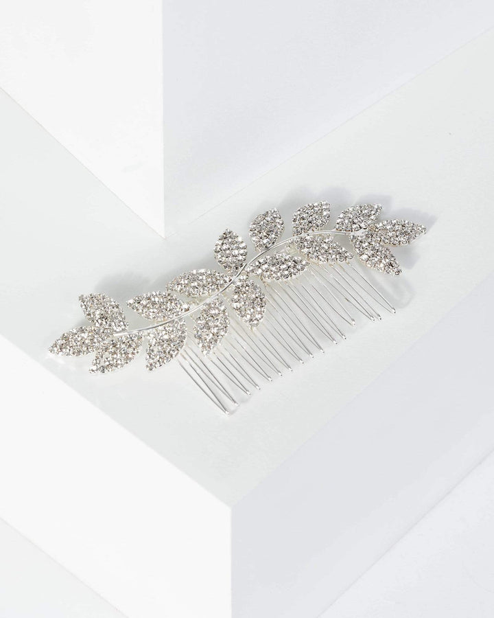 Silver Diamante Leaf Pave Comb | Accessories