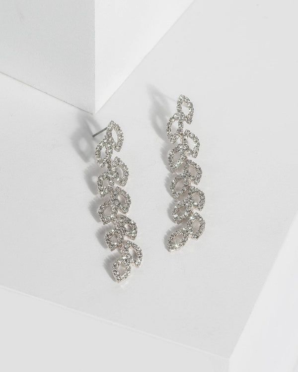 Colette by Colette Hayman Silver Diamante Leaf Vine Drop Earrings