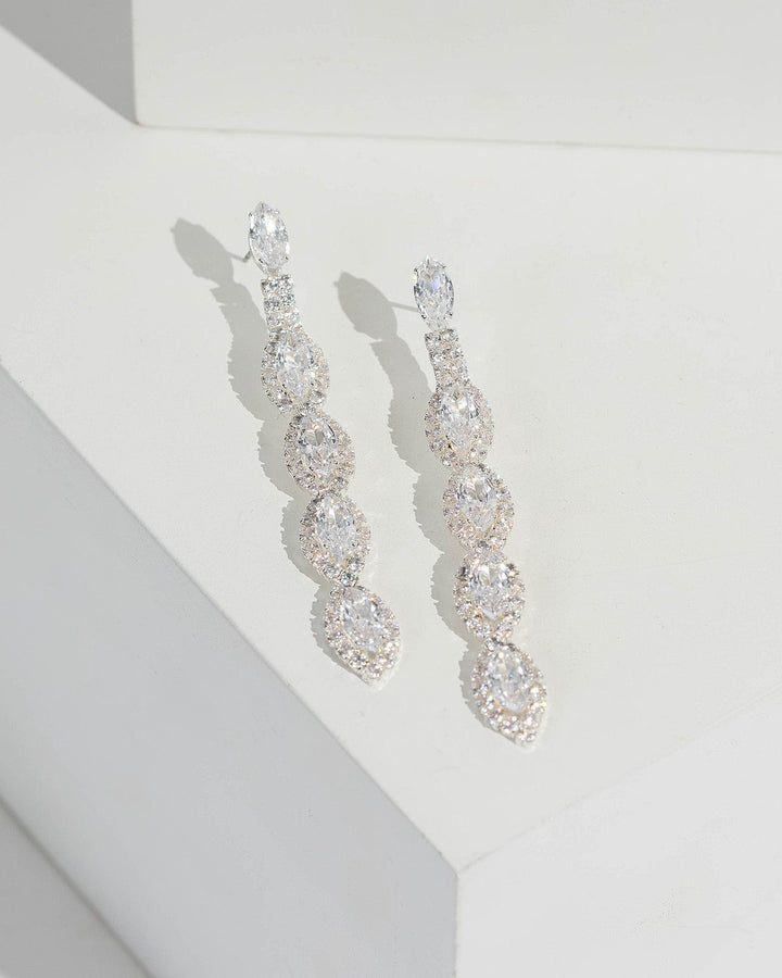 Silver Diamante Loop Detail Drop Earrings | Earrings