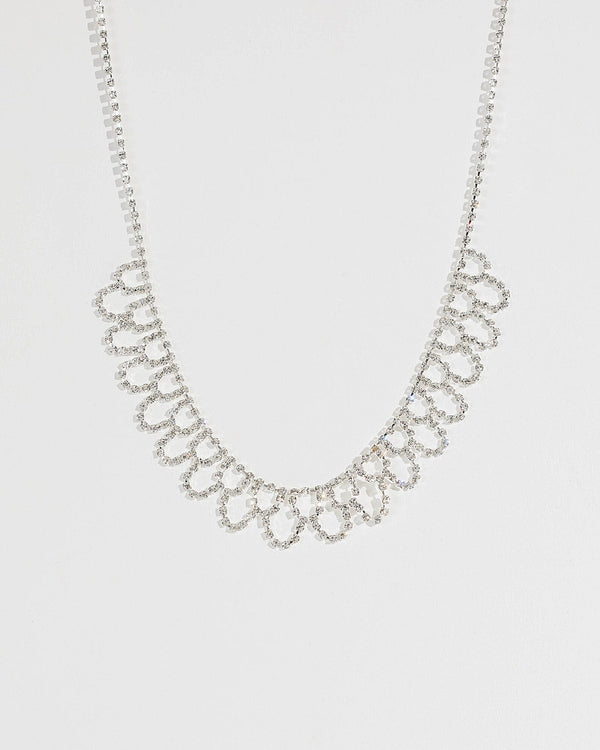 Silver Diamante Looped Necklace | Necklaces