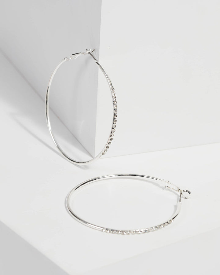 Colette by Colette Hayman Silver Diamante Metal Hoop Earrings