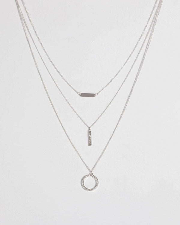 Silver Diamante Pendant Layer Necklace | Necklaces