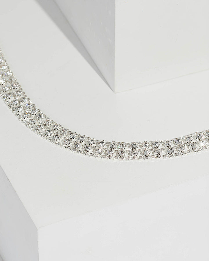 Silver Diamante Square Pattern Choker Necklace | Wristwear