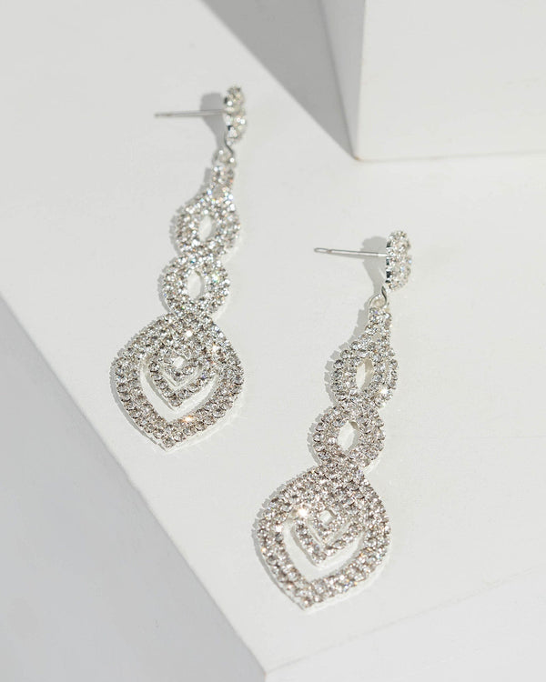 Silver Diamante Statement Twist Drop Earrings | Earrings