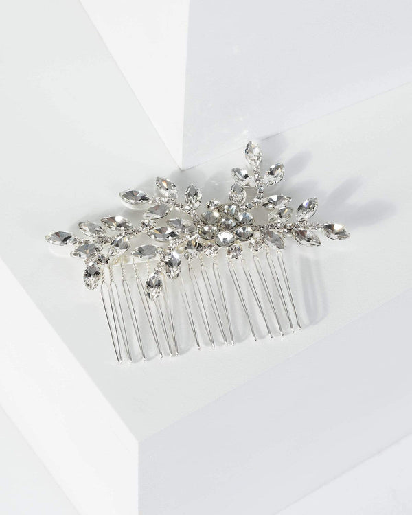 Silver Diamante Stone Flower Hair Comb | Accessories