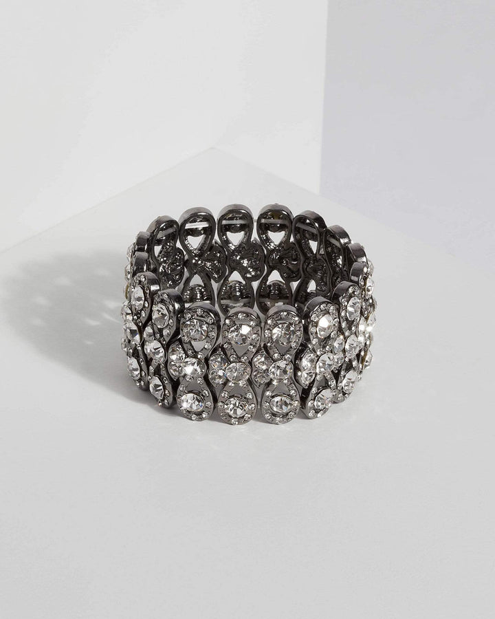 Silver Diamante Teardrop Stretch Bracelet | Wristwear