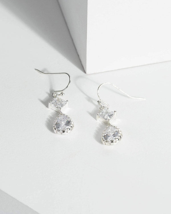 Silver Diamond Teardrop Earrings | Earrings