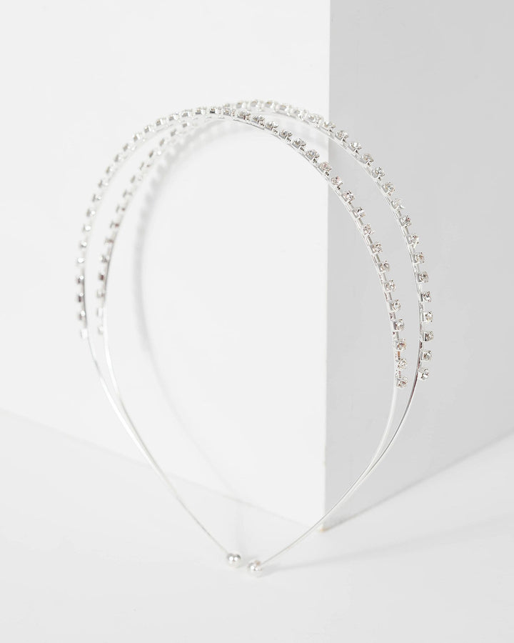 Silver Double Crystal String Headband | Accessories