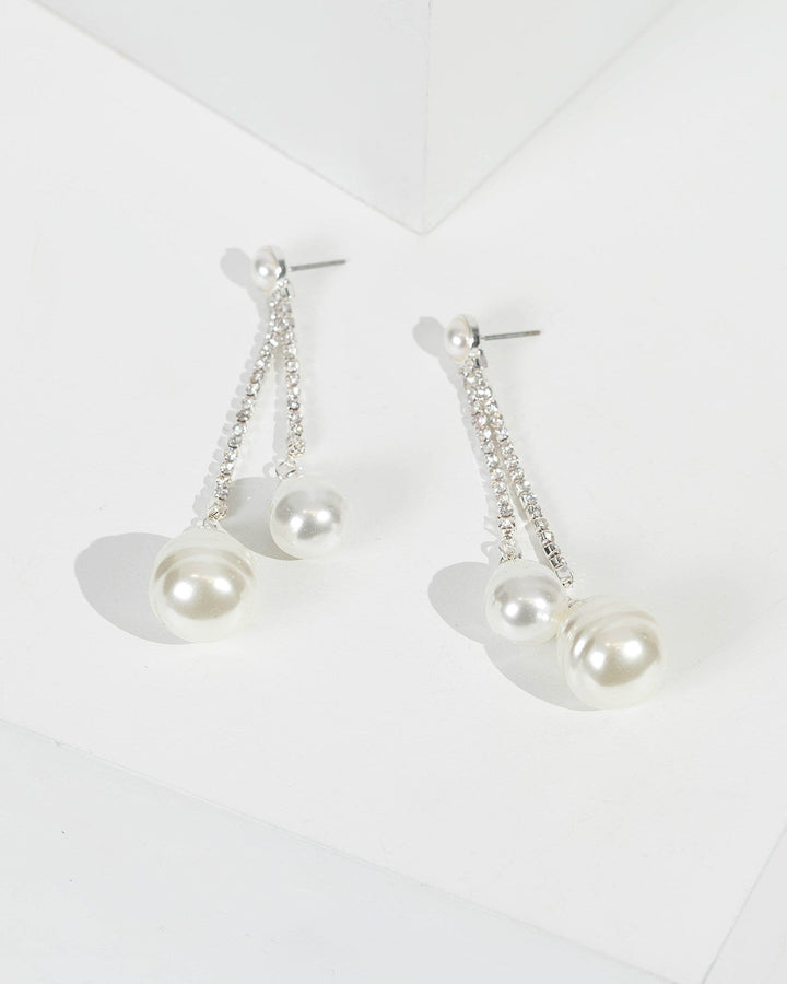 Silver Double Layer Fine Pearl Drop Earrings | Earrings