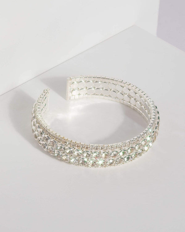 Silver Double Row Diamante Bracelet | Wristwear