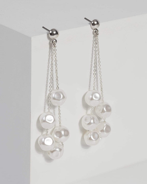 Silver Drop Chain with Pearl Earrings | Earrings