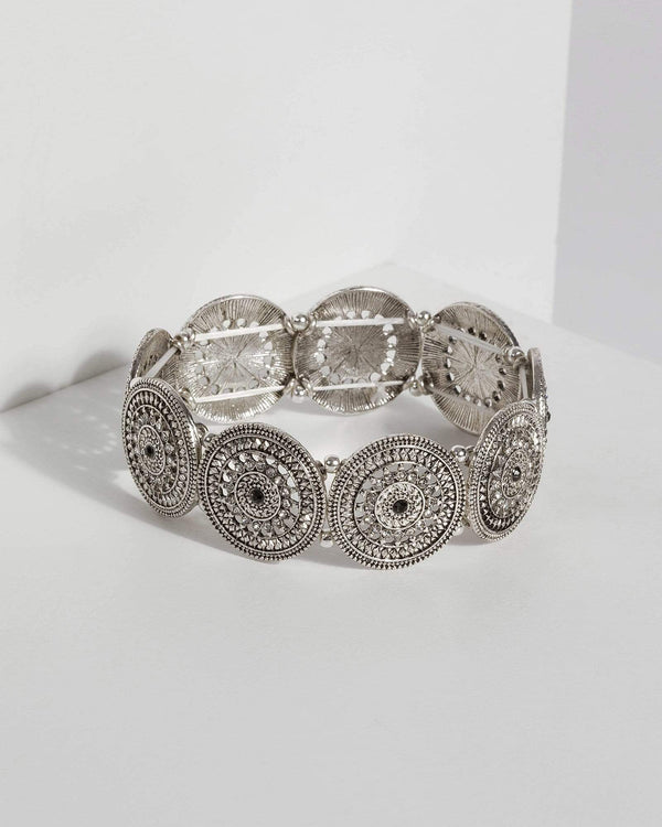 Silver Filigree Disc Stretch Bracelet | Wristwear