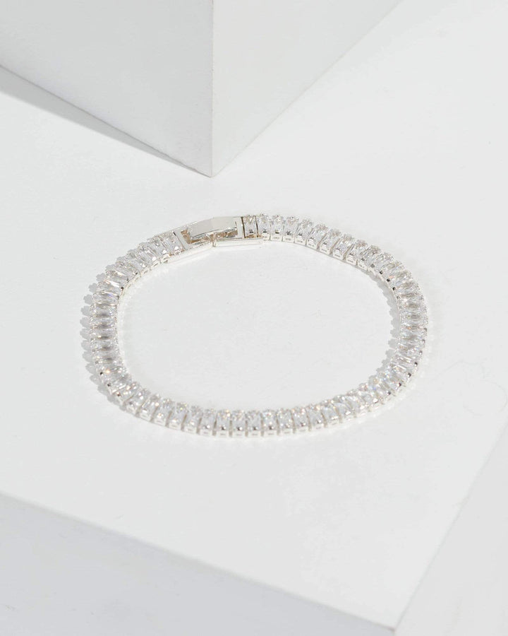 Silver Fine Chain Crystal Bar Bracelet | Wristwear