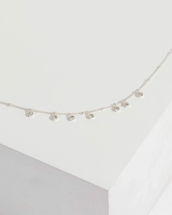 Silver Fine Chain Multi Crystal And Ball Necklace | Necklaces