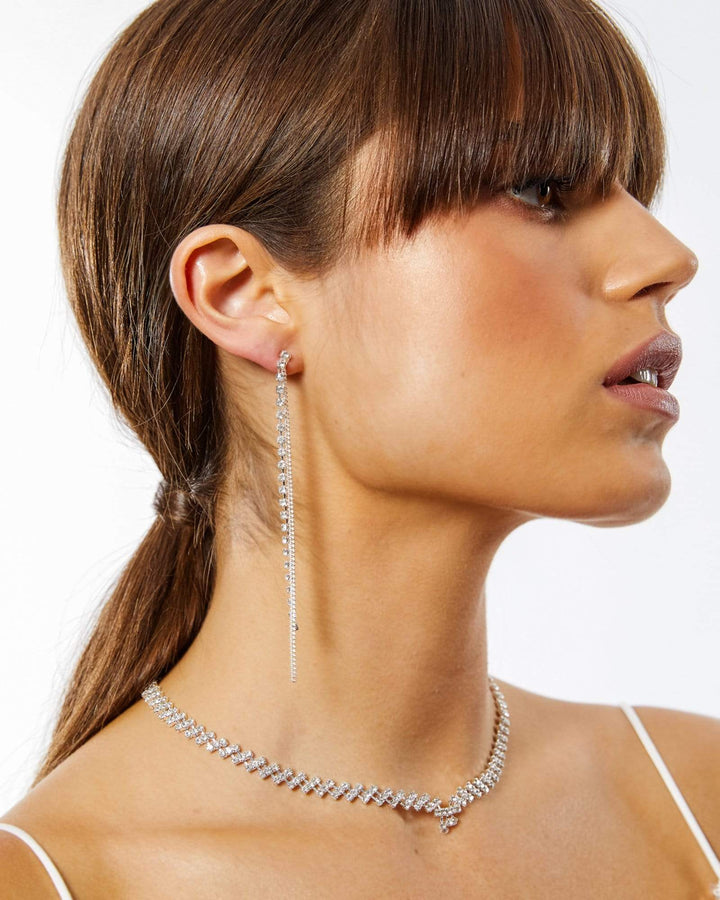 Silver Fine Crystal Drop Earrings | Earrings