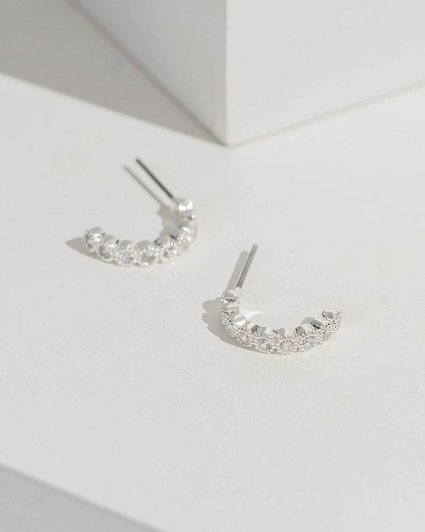 Silver Fine Crystal Huggie Hoop Earrings | Earrings