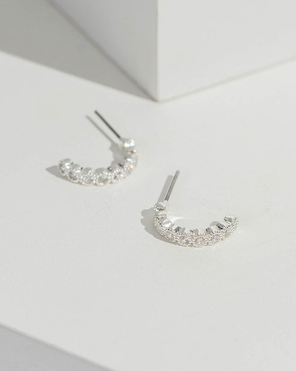Silver Fine Crystal Huggie Hoop Earrings | Earrings