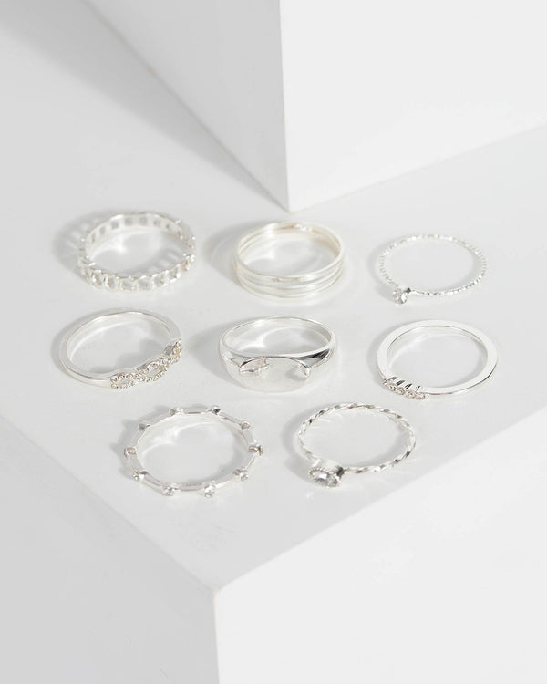 Colette by Colette Hayman Silver Fine Diamante Band Ring Multi Pack