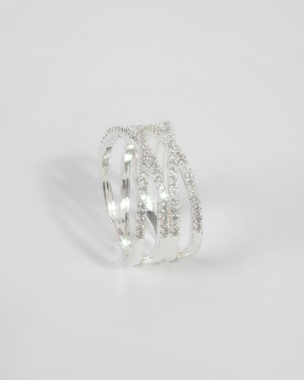 Silver Fine Diamante Cross Ring | Rings