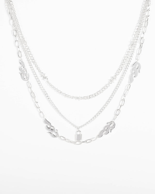 Silver Flames 3 Layer Necklace | Necklaces