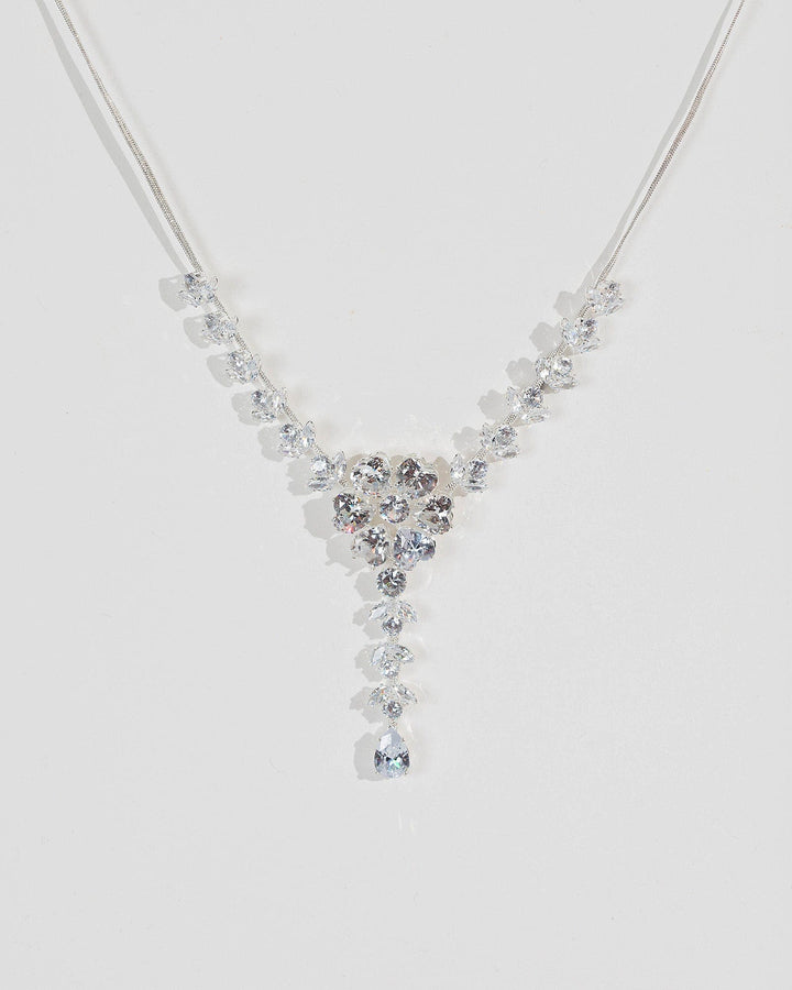 Colette by Colette Hayman Silver Flower Crystal Pendant Drop Necklace