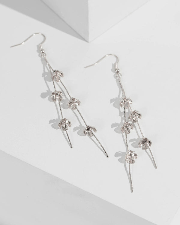 Silver Flower Tassel Drop Earrings | Earrings