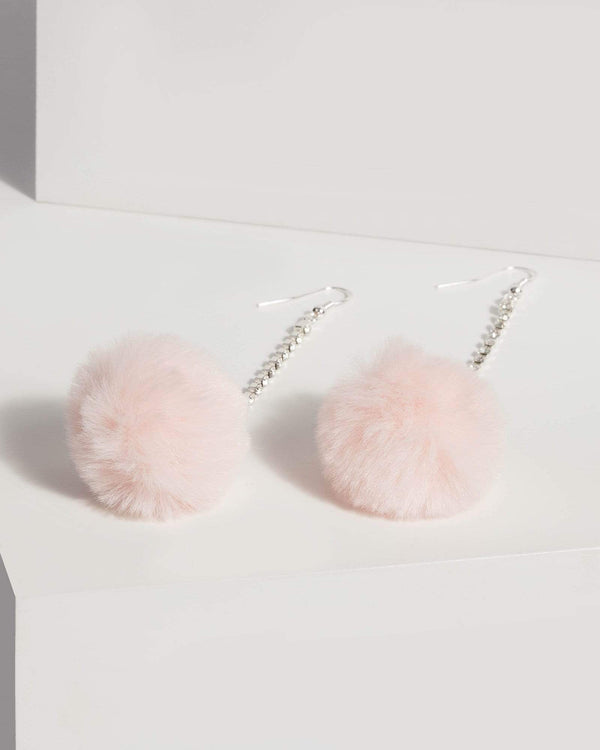 Silver Fluffy Pom Pom Drop Earrings | Earrings