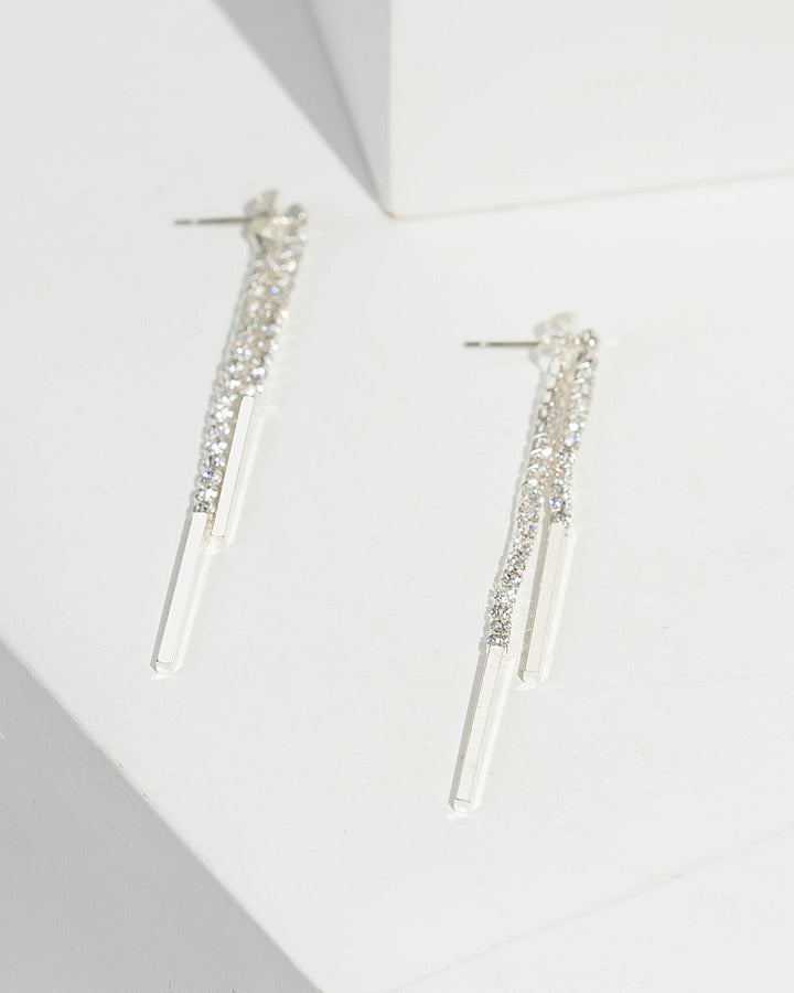 Silver Front Back Crystal Drop Earrings | Earrings
