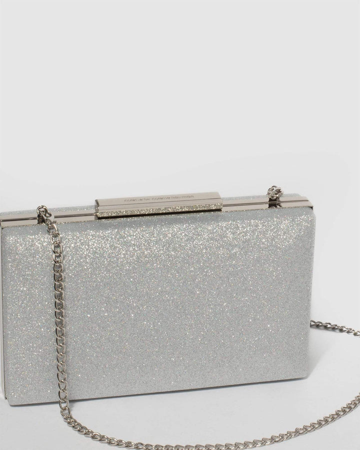 Silver Glitter Jaimi Clutch Bag | Clutch Bags