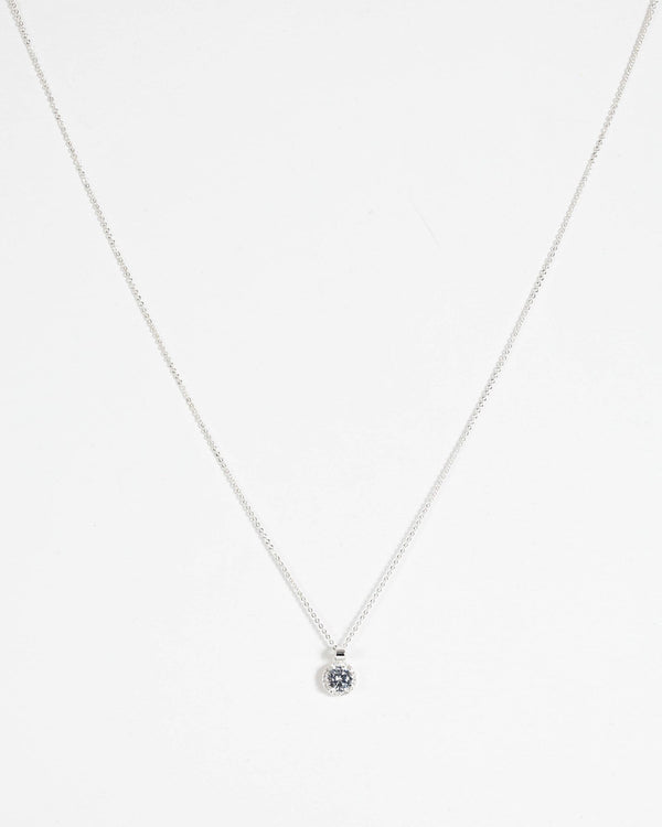 Silver Halo Cubic Zirconia Pendant Necklace | Necklaces