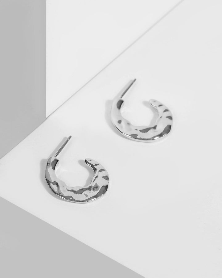 Silver Hammered Half Hoop Earrings | Earrings