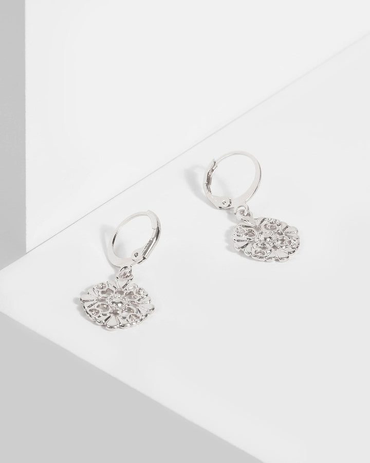 Silver Hoop Floral Disc Earrings | Earrings