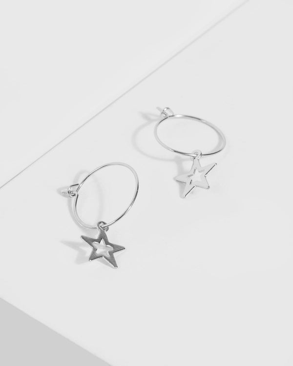 Silver Hoop With Star Earrings | Earrings