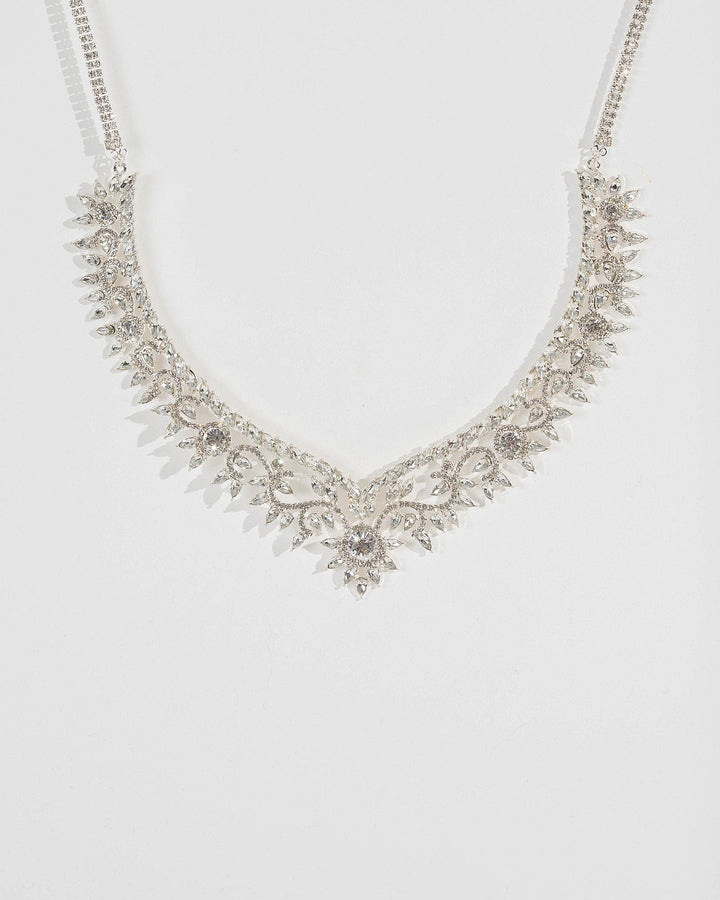 Silver Intricate Multi Crystal Necklace | Necklaces