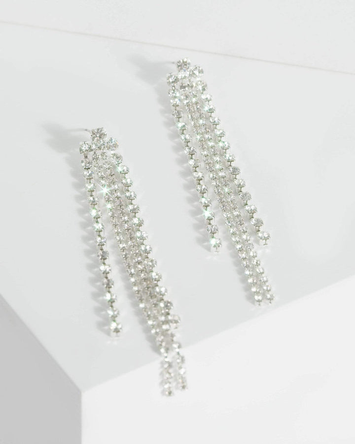 Silver Large And Small Diamante Detail Drop Earrings | Earrings