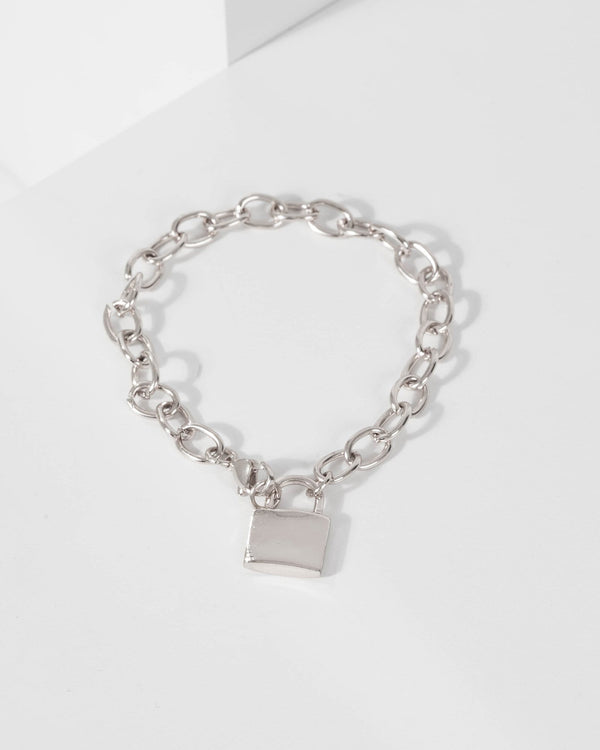Silver Large Chain Lock Bracelet | Wristwear