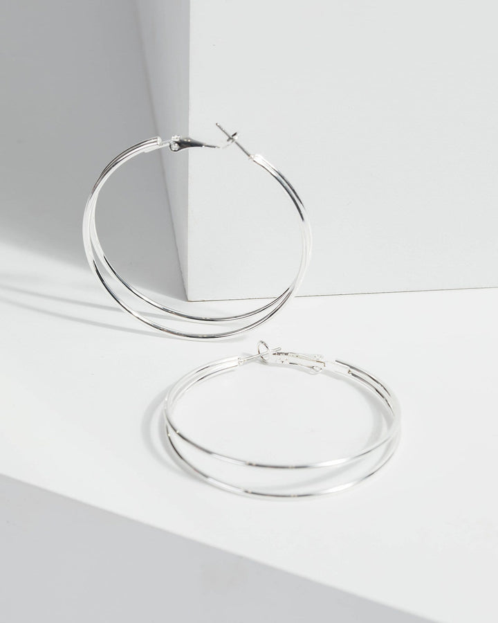 Silver Large Fine Double Hoop Earrings | Earrings