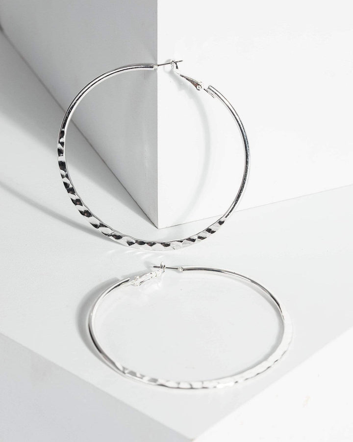Silver Large Hammered Hoop Earrings | Earrings