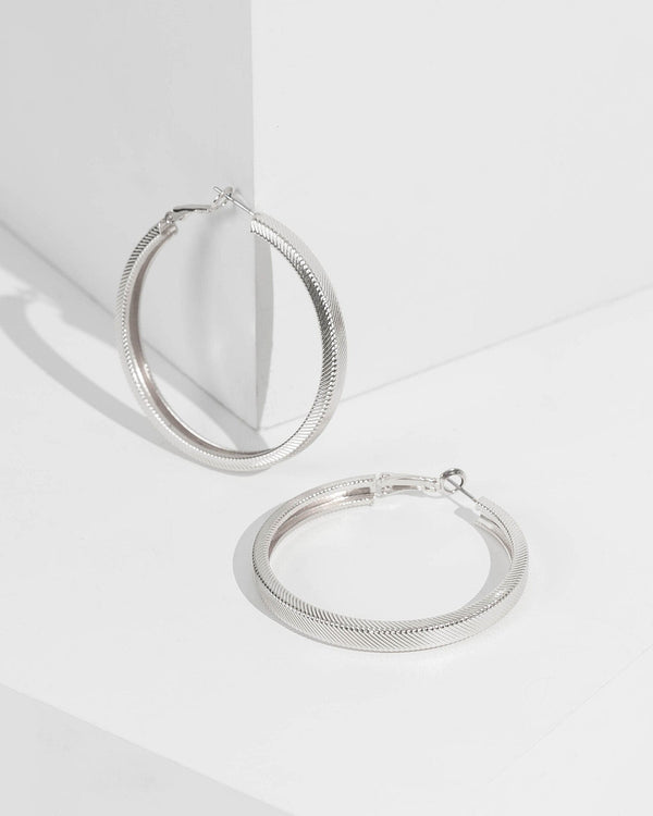 Silver Large Textured Hoop Earrings | Earrings