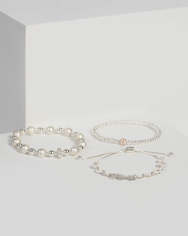 Silver Layered Beaded Bracelet | Wristwear