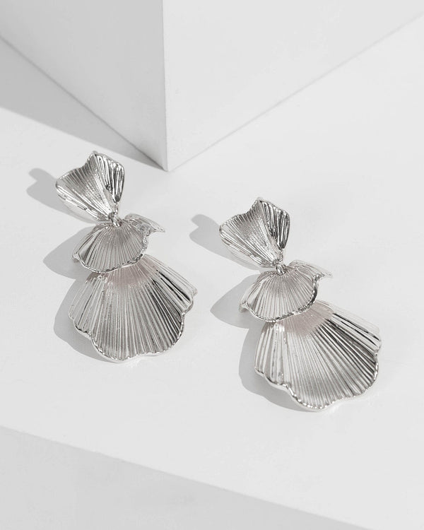 Silver Layered Fan Drop Earrings | Earrings