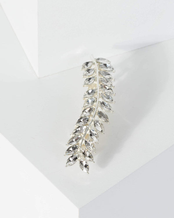 Silver Leaf Diamante Hair Pin | Accessories