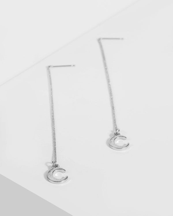 Silver Long Chain Moon Earrings | Earrings