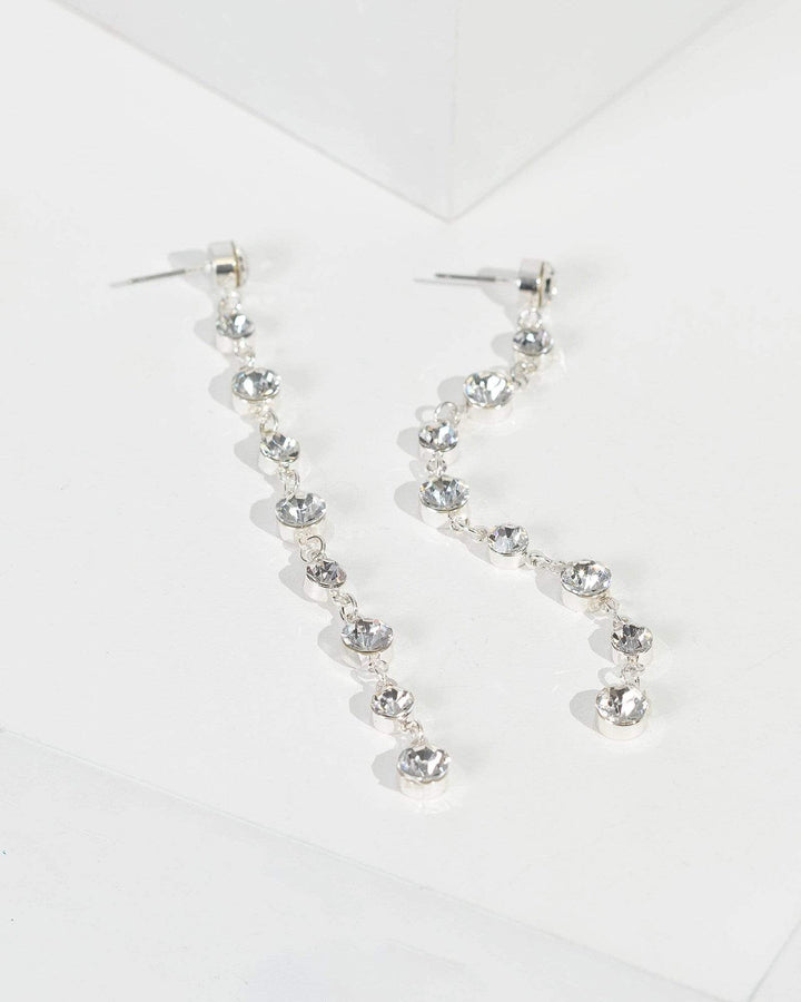 Silver Long Crystal Statement Earrings | Earrings