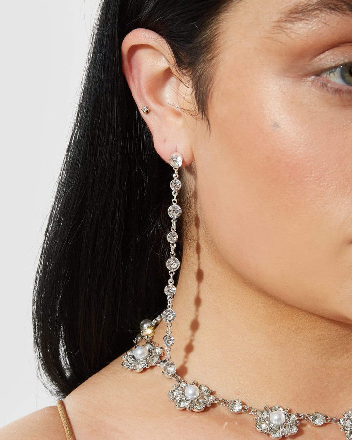 Silver Long Crystal Statement Earrings | Earrings
