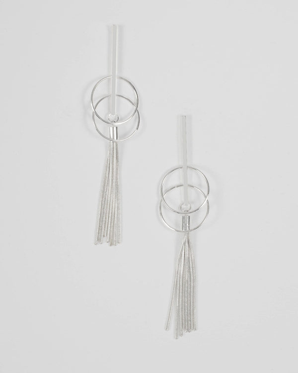 Silver Long Tassel Drop Earrings | Earrings
